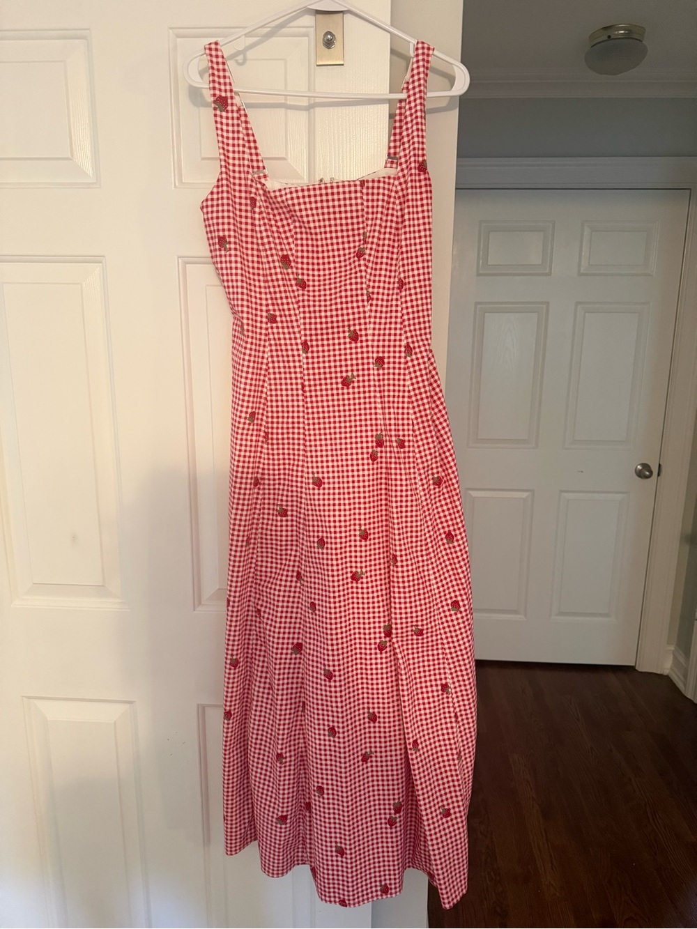 Abercrombie & Fitch Red Gingham Midi Dress with Cherry Motif
